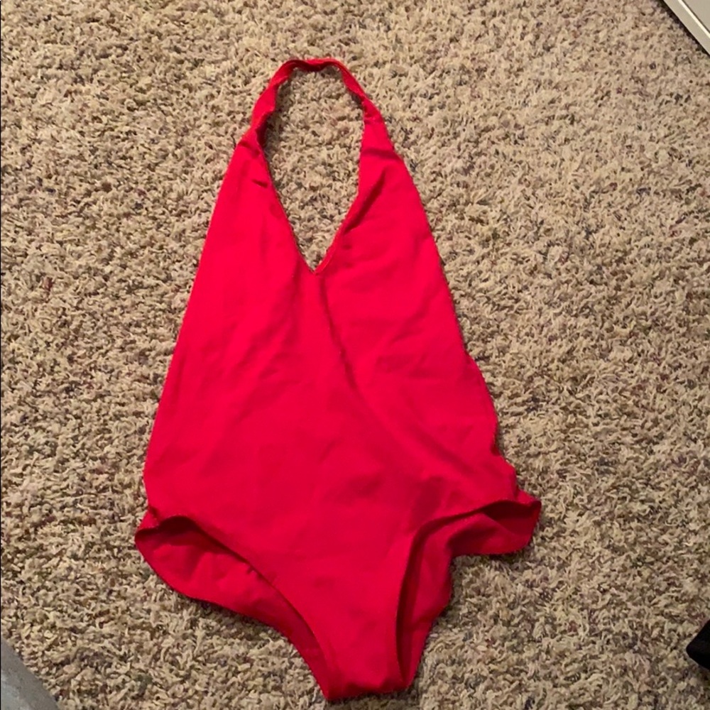 American apparel red halter bodysuit